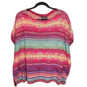 Lauren Ralph Lauren Multi Color Striped Linen Cotton Knit Poncho Sweater PL NWT
